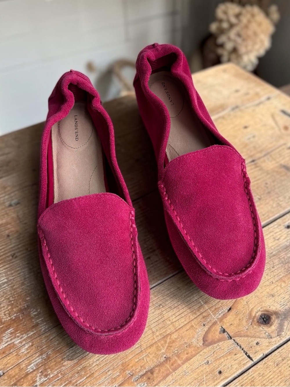 Lands' End Suede Loafers in Berry Pink
